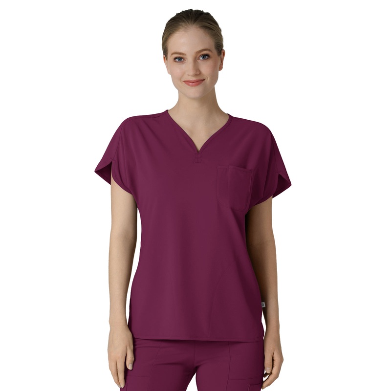 Women's Three-Pocket Y-Neck Dolman Top - 6634 - Wine
