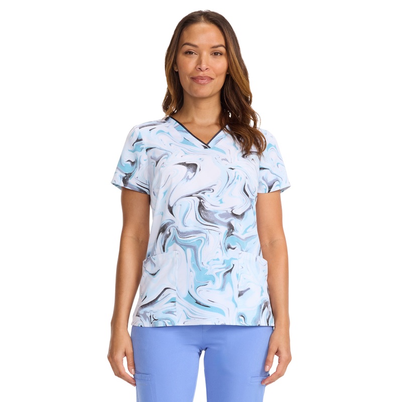Women's V-Neck Print Top - 2266 - Washed Marble