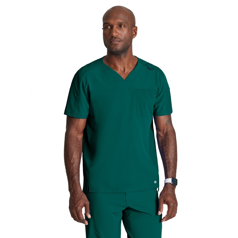 Men's Two-Pocket Ribbed V-Neck Velocity Top - BOT195 - Hunter Green