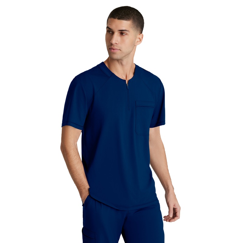 Men's Single Pocket Curved Neck Flex Top - SKT229 - Navy