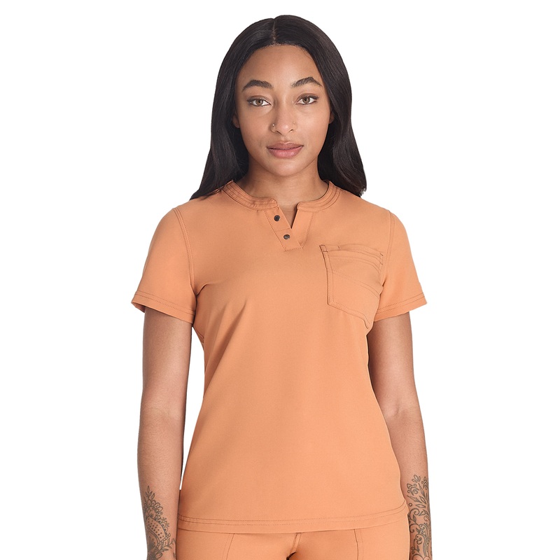 Women's 1-Pocket Henley Top - DK681 - Ginger Glow