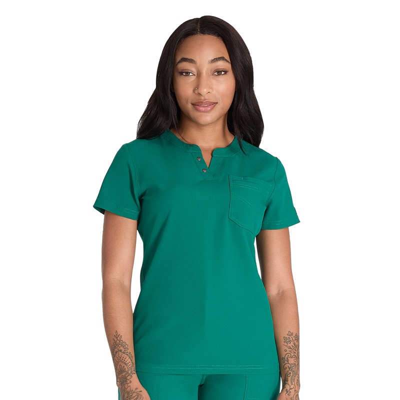 Women's 1-Pocket Henley Top - DK681 - Hunter Green