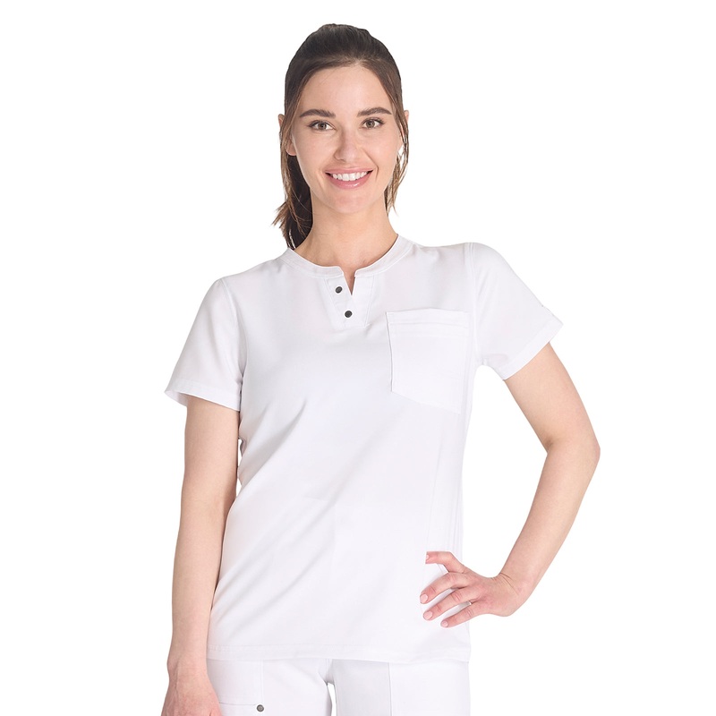 Women's 1-Pocket Henley Top - DK681 - White