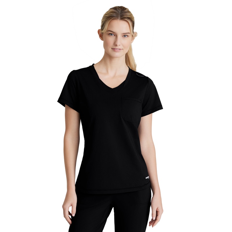 Women's 1 Pocket Tulip Hem Flow Top - SKT221 - Black