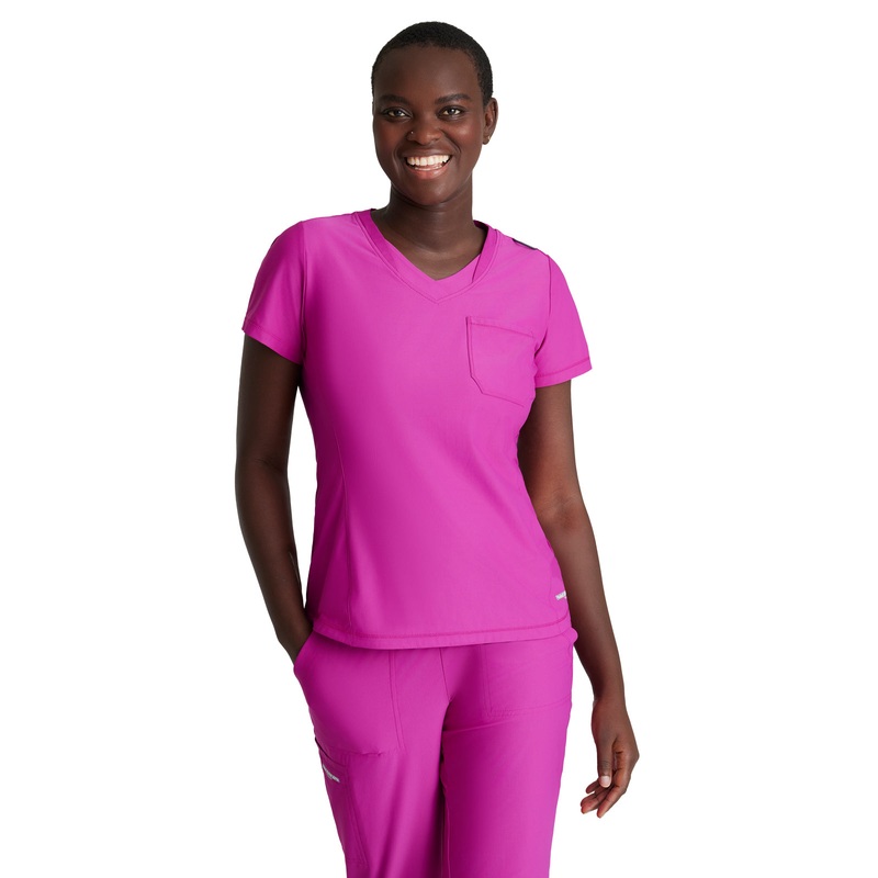 Women's 1 Pocket Tulip Hem Flow Top - SKT221 - Deep Magenta