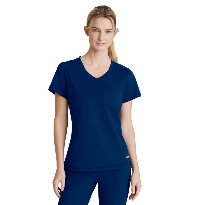 Women's 1 Pocket Tulip Hem Flow Top - SKT221 - Navy