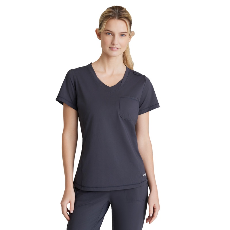 Women's 1 Pocket Tulip Hem Flow Top - SKT221 - Pewter