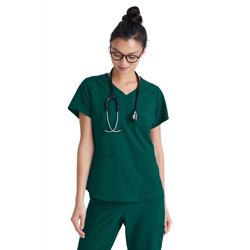 Women's Two-Pocket Piped V-Neck Rhythm Top - GSST180 - Hunter Green