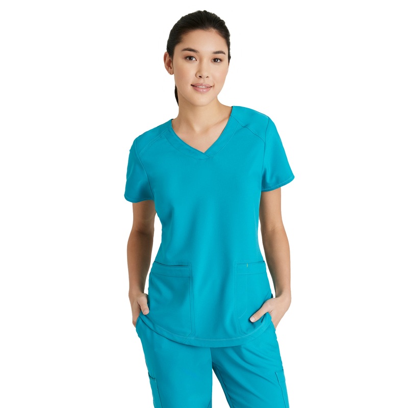 Women's Two-Pocket Piped V-Neck Rhythm Top - GSST180 - Teal