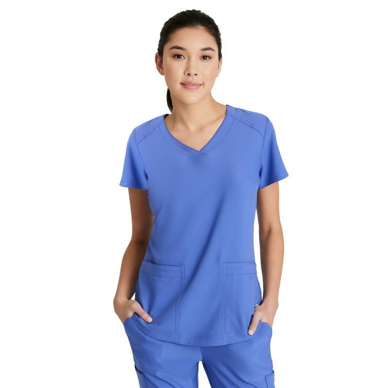 Women's Two-Pocket Piped V-Neck Rhythm Top - GSST180 - Vivid Lapis