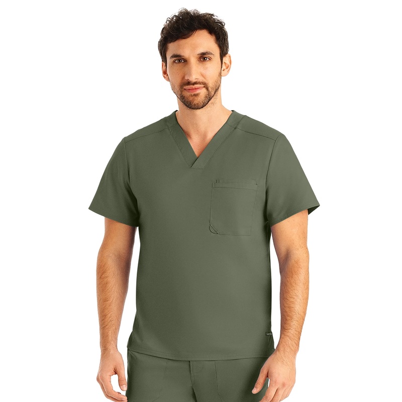 Men's 2-Pocket Tuckable V-Neck Top - LT108 - Olive Moss