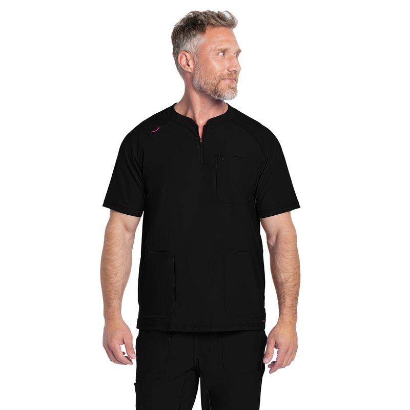 Men's 3-Pocket Henley Top - CK812 - Black