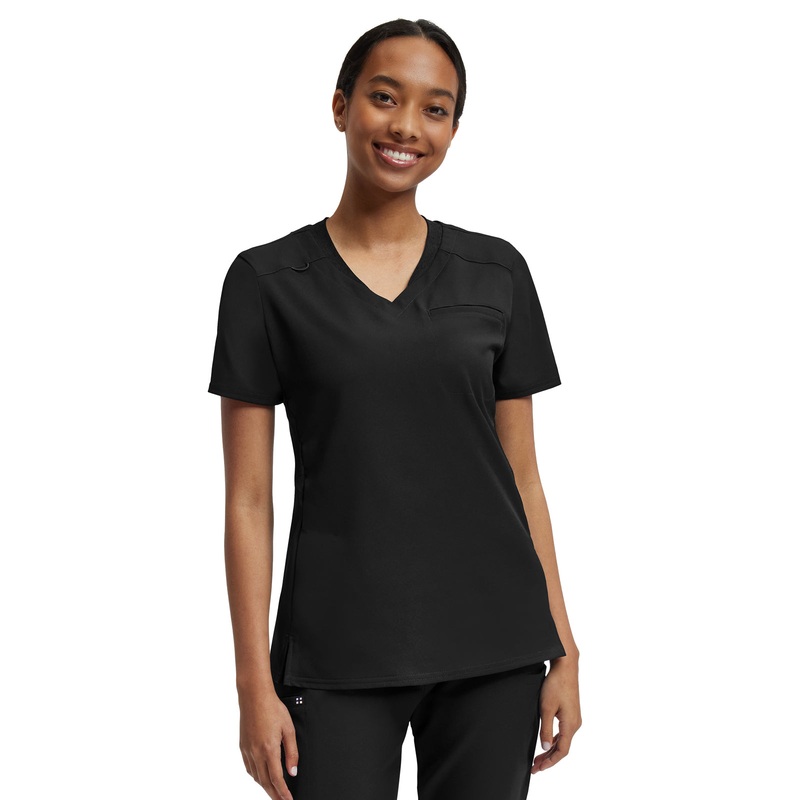 Women's Knit Collar V-Neck Top - WT119 - Black