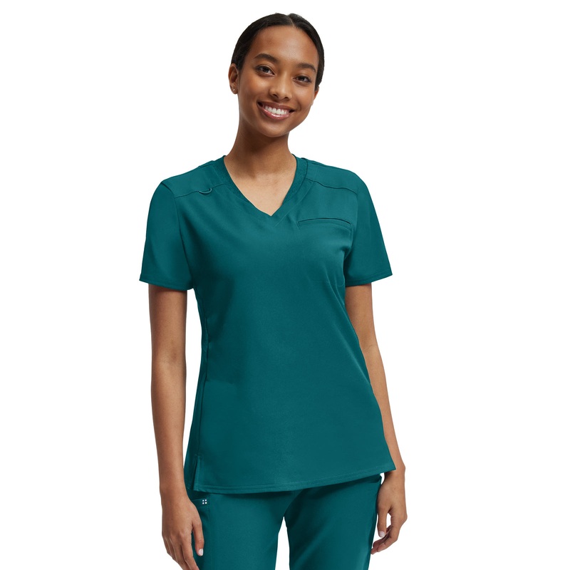 Women's Knit Collar V-Neck Top - WT119 - Caribbean