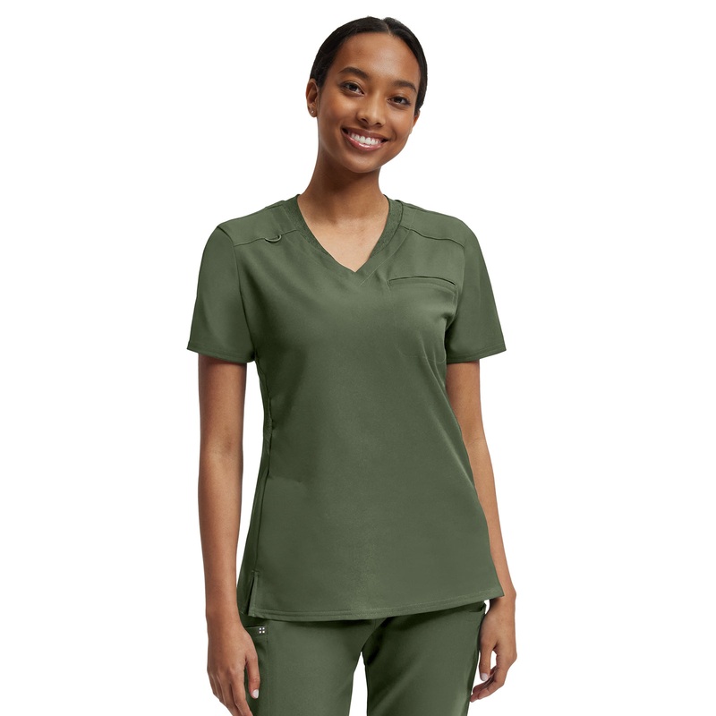 Women's Knit Collar V-Neck Top - WT119 - Olive