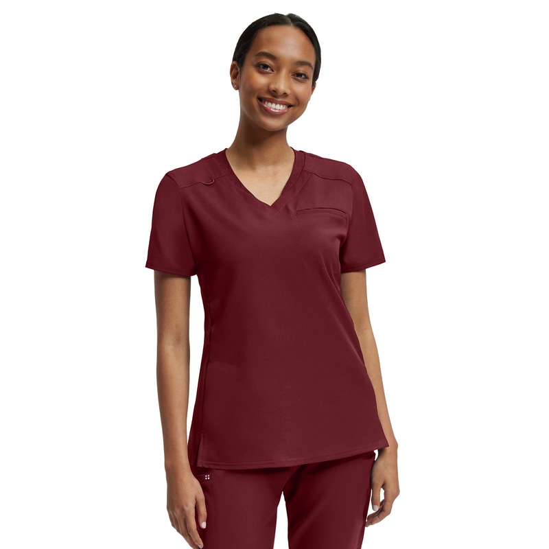 Women's Knit Collar V-Neck Top - WT119 - Wine