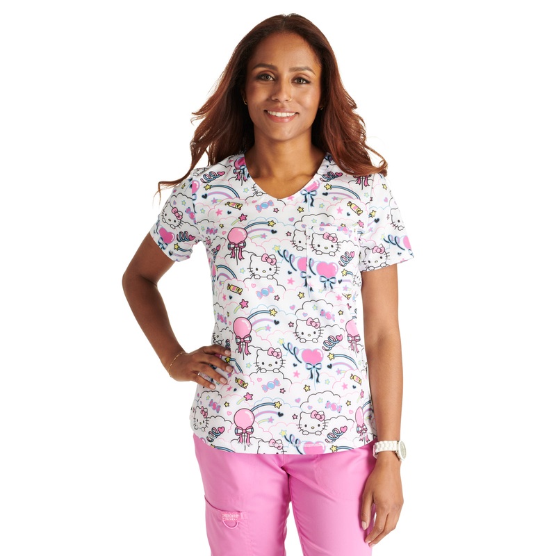 Women's Rounded V-Neck Print Top - TF786 - Yummy Sweet