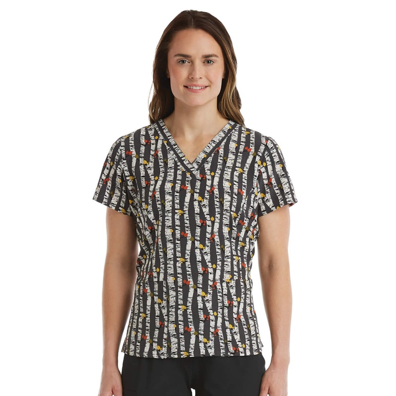 Women's Two-Pocket V-Neck Print Top - SJP1 - Aspen Tree