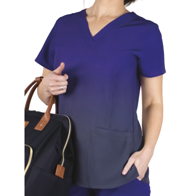 Women's Two-Pocket V-Neck Print Top - SJP1 - Purple Fog