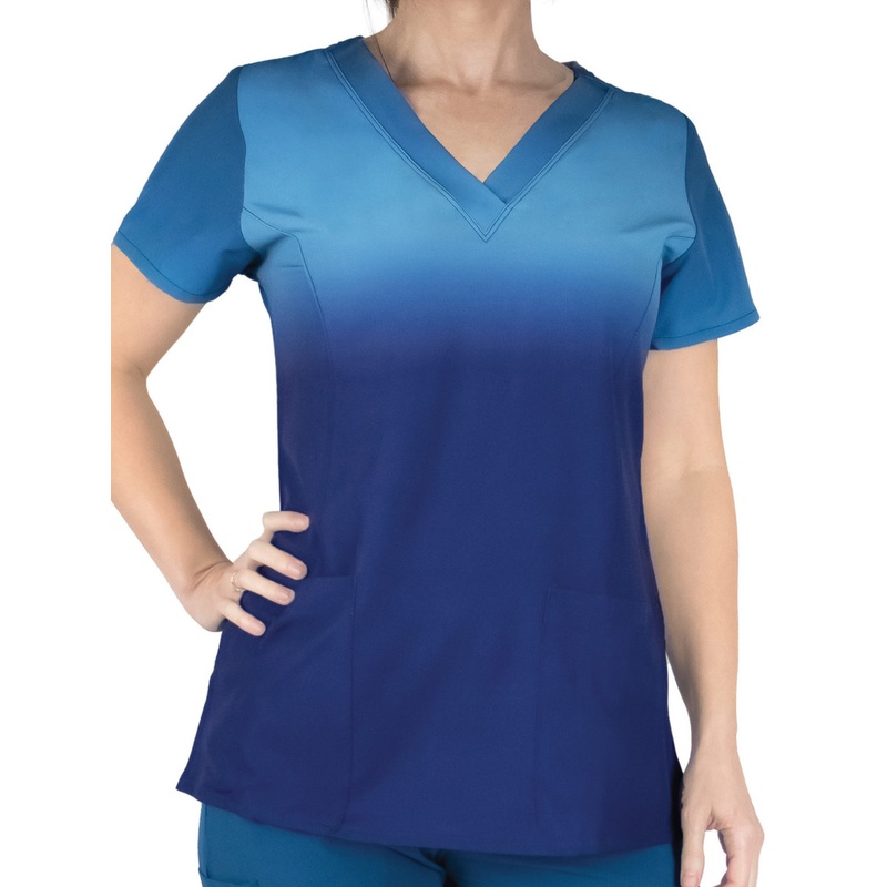 Women's Two-Pocket V-Neck Print Top - SJP1 - Under The Sea