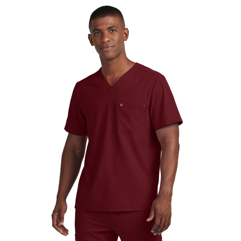 Men's 2-Pocket Fluid Resistant V-Neck Top - WT131 - Wine