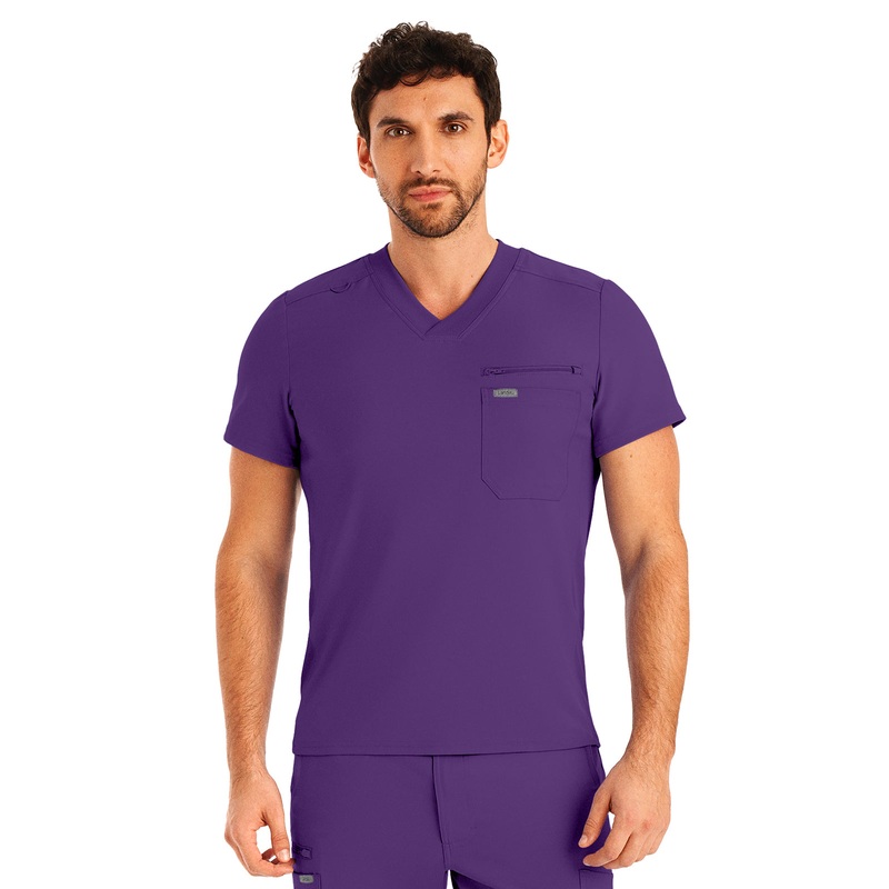 Men's 2-Pocket Tuckable V-Neck Top - LT111 - Eggplant