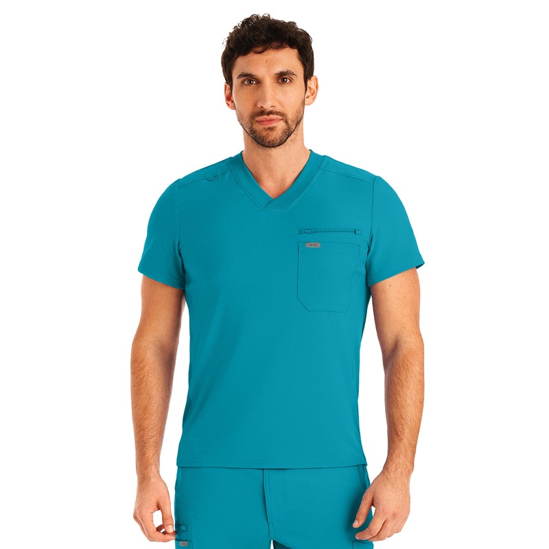 Men's 2-Pocket Tuckable V-Neck Top - LT111 - Teal