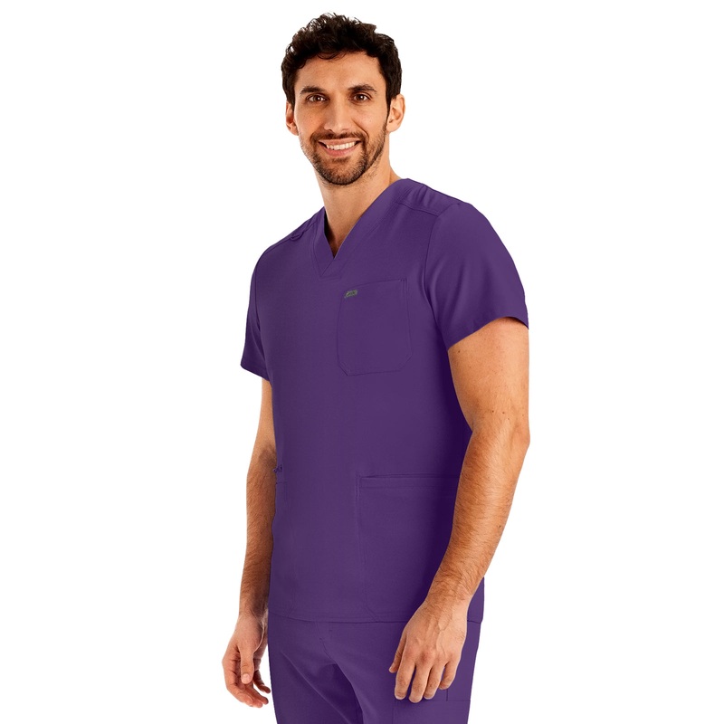 Men's 4-Pocket Back Yoke V-Neck Top - LT110 - Eggplant