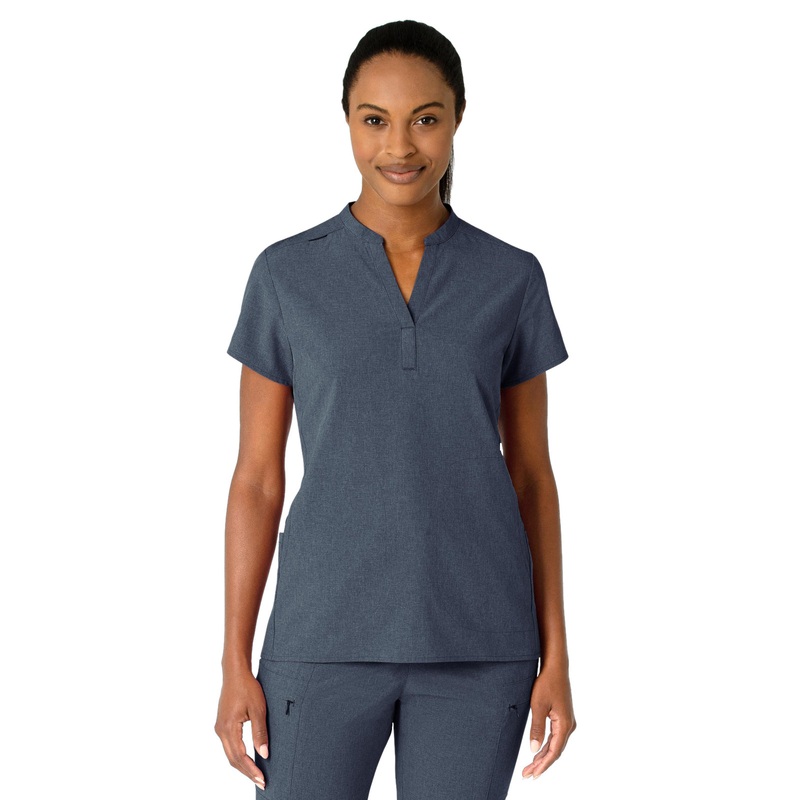 Women's Four-Pocket Mandarin Collar Top - 6734 - Navy Heather