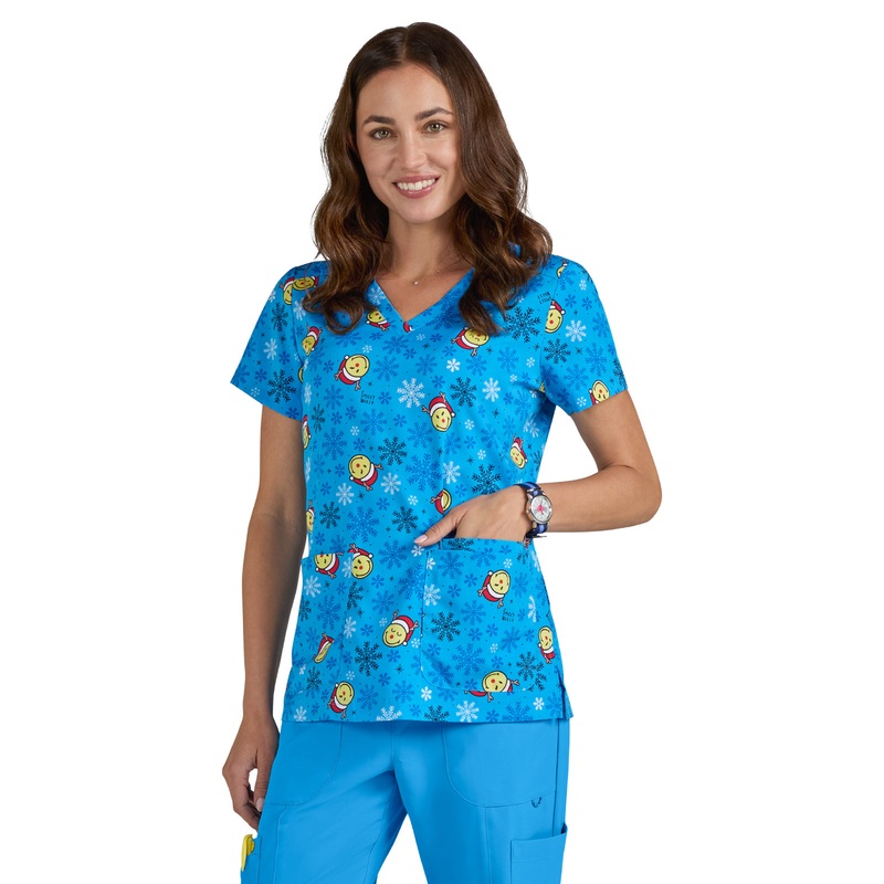 Women's Printed 3-Pocket V-Neck Adoring Top - S102PR - Feeling Jolly