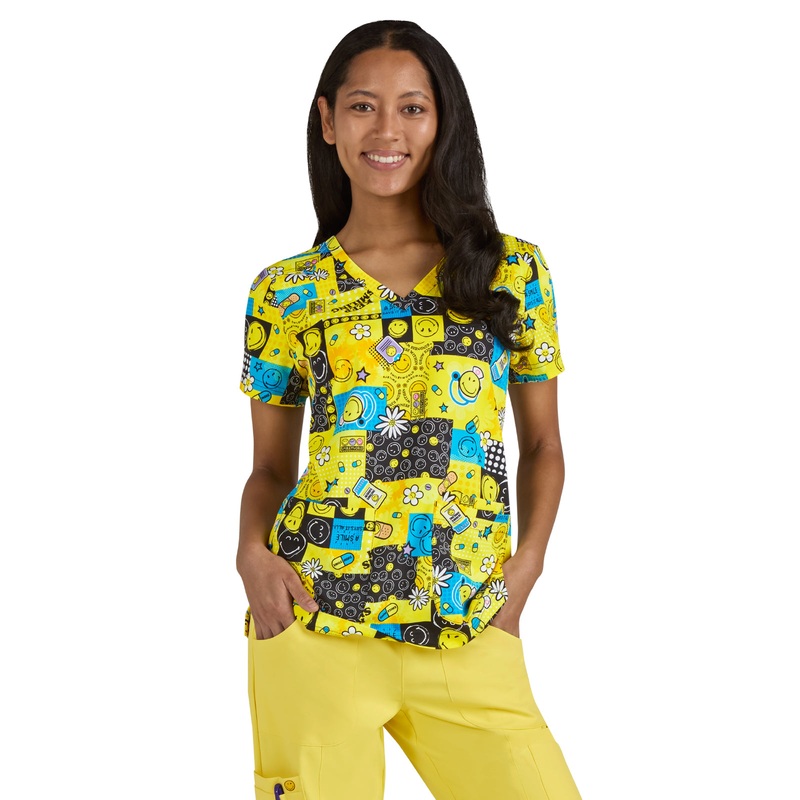 Women's Printed 3-Pocket V-Neck Adoring Top - S102PR - Keep Smiling