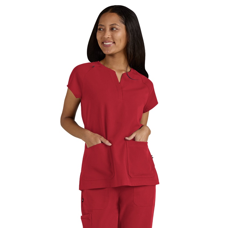 Women's Split-Neck 3-Pocket We Have Heart Top - 1124 - Ruby