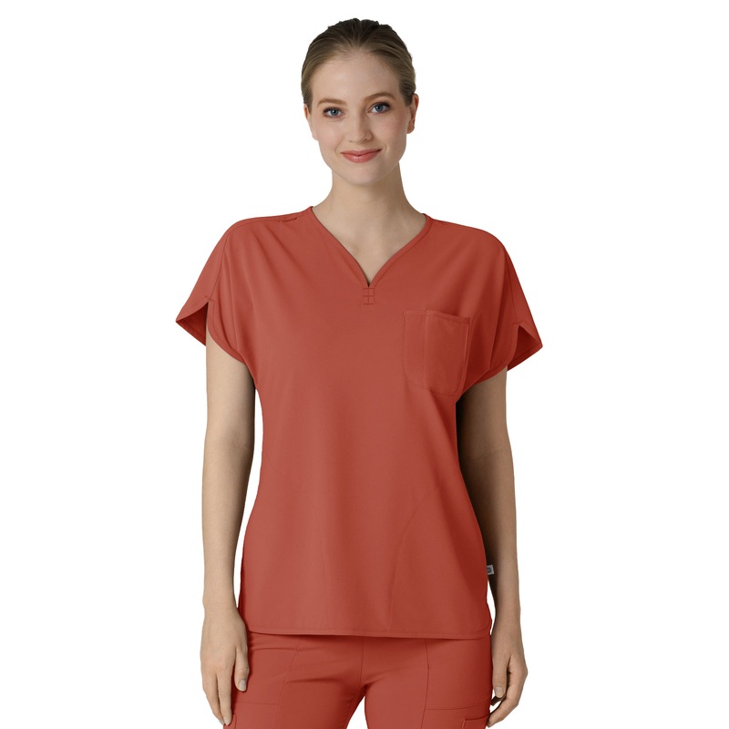 Women's Three-Pocket Y-Neck Dolman Top - 6634 - Mineral Red