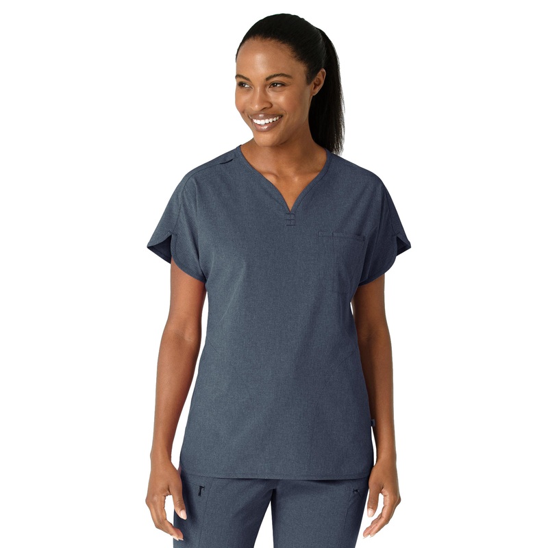 Women's Three-Pocket Y-Neck Dolman Top - 6634 - Navy Heather