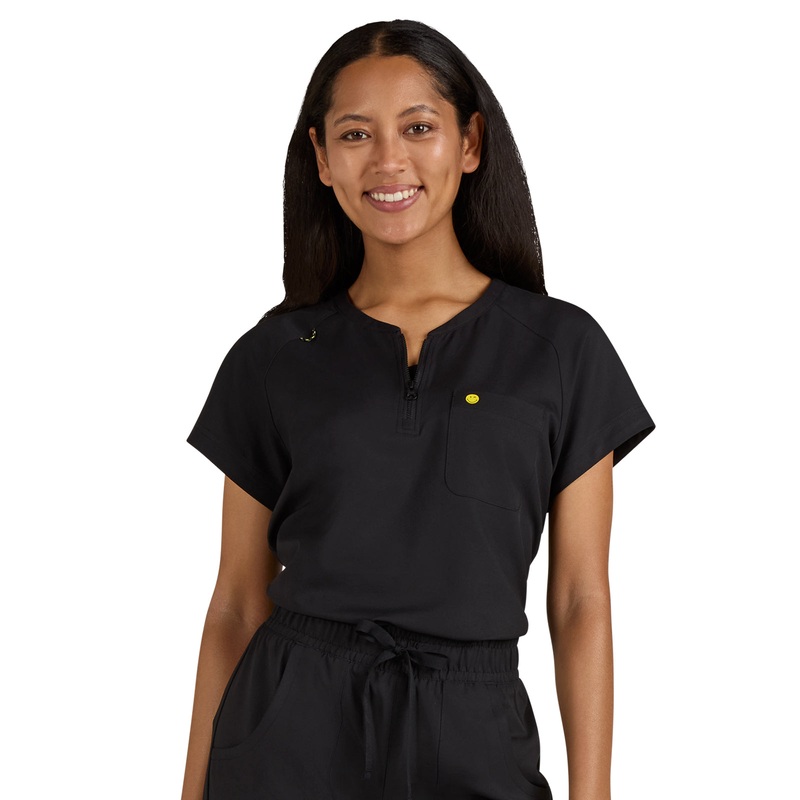 Women's Zipper Neck Ecstatic Top - S100 - Black
