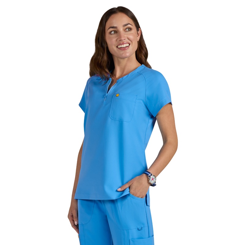 Women's Zipper Neck Ecstatic Top - S100 - Power Blue