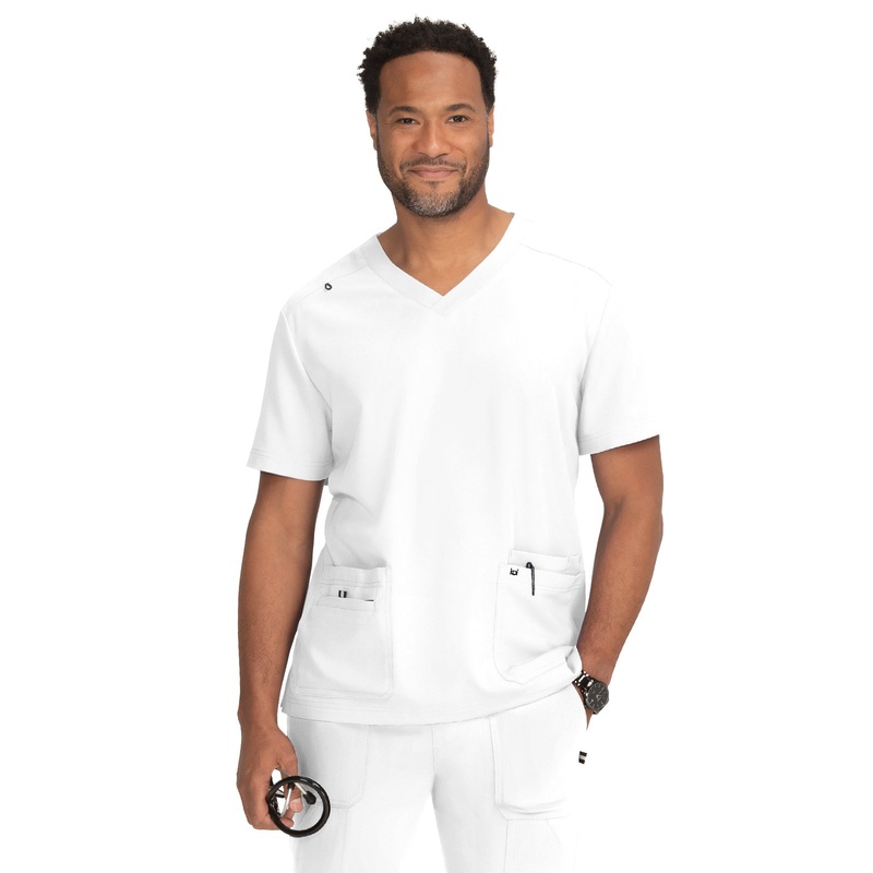 Men's 4-Pocket  V-Neck Free To Be Top - 672 - White