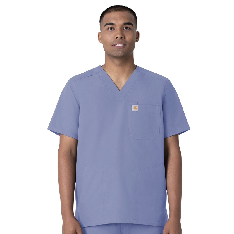 Men's Four-Pocket Modern Fit V-Neck Top - C16113 - Ceil Blue