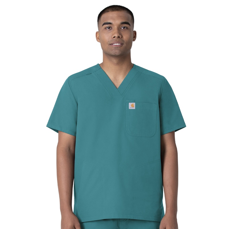 Men's Four-Pocket Modern Fit V-Neck Top - C16113 - Teal Blue