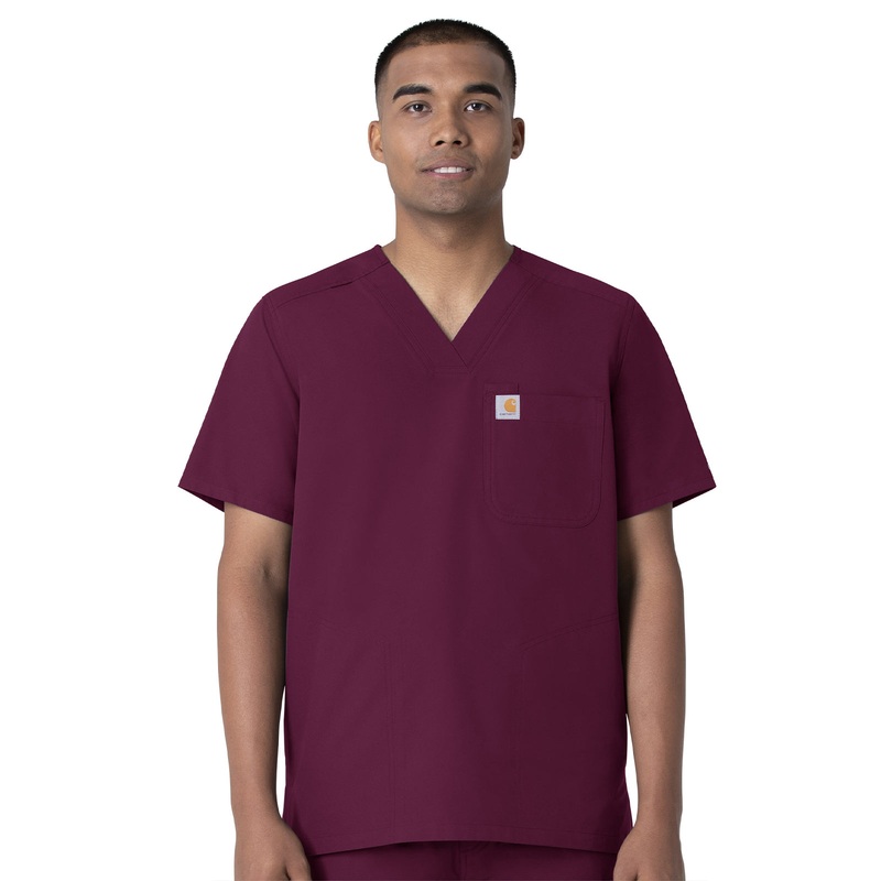 Men's Four-Pocket Modern Fit V-Neck Top - C16113 - Wine