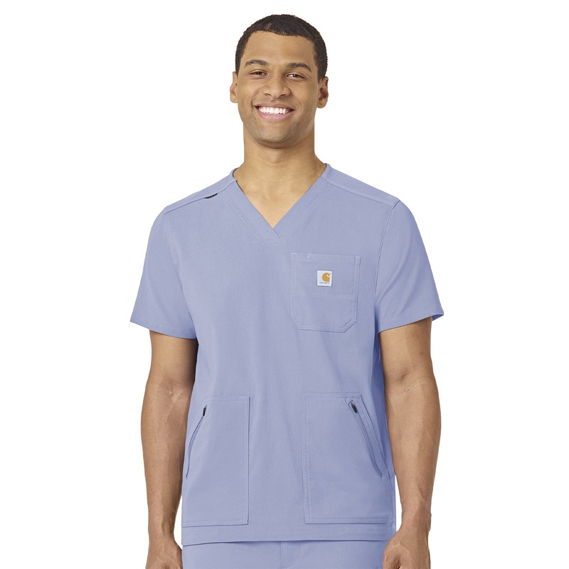 Men's Modern Fit 5-Pocket V-Neck Top - C15037 - Ceil Blue