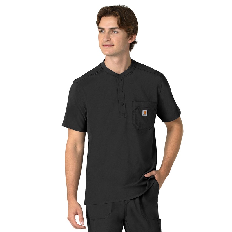 Men's Three-Pocket Henley Top - C16310 - Black