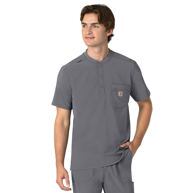 Men's Three-Pocket Henley Top - C16310 - Pewter
