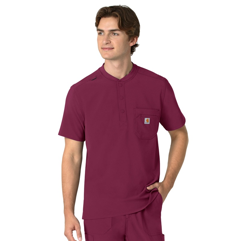 Men's Three-Pocket Henley Top - C16310 - Wine