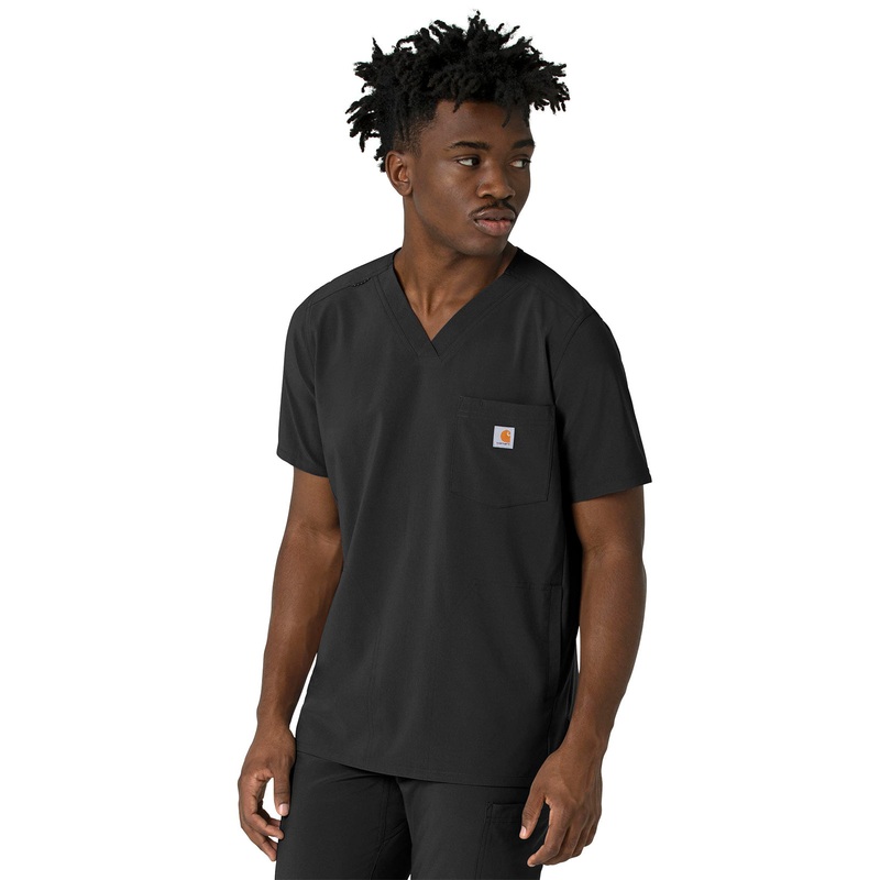 Men's Three-Pocket V-Neck Top - C16410 - Black