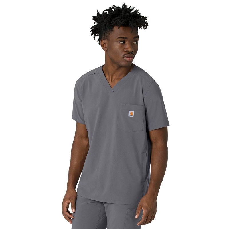 Men's Three-Pocket V-Neck Top - C16410 - Pewter