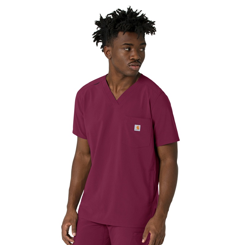 Men's Three-Pocket V-Neck Top - C16410 - Wine