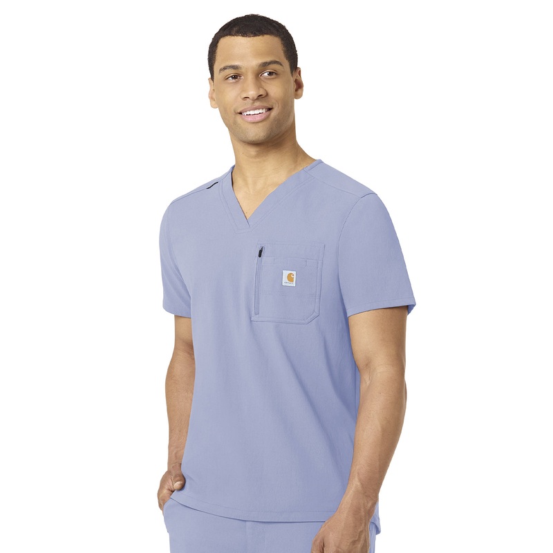 Men's Two-Pocket Modern Fit Tuck-In V-Neck Top - C15137 - Ceil Blue