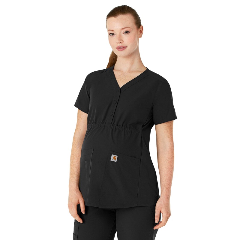 Women's Four-Pocket Henley Maternity Top - C14113 - Black