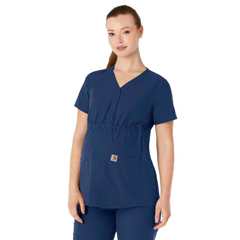 Women's Four-Pocket Henley Maternity Top - C14113 - Navy